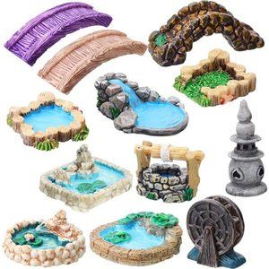 12 Pcs Fairy Garden Accessories Miniature Garden Bridge Figurine Mini Lighthouse
